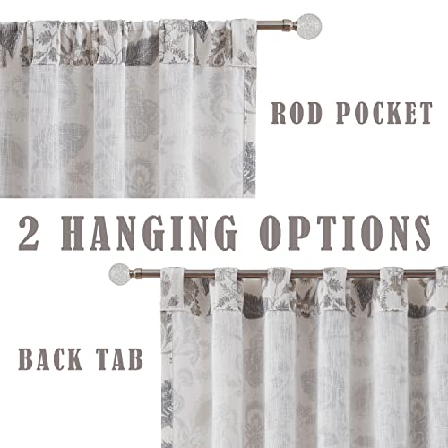 Kayne Studio Grey Jacobean Floral Rod Pocket Semi Sheer Curtains 84 Inches - color: Linen Grey, size: 52"W x 84"L (Pack of 2)