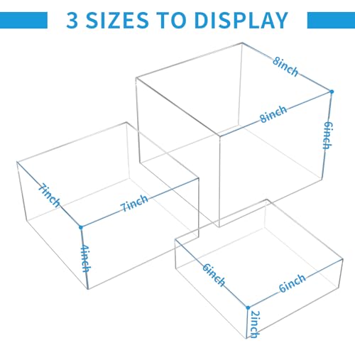 3-Pack Clear Acrylic Display Risers, Nesting Cube Boxes with Hollow Bottom - color: Clear