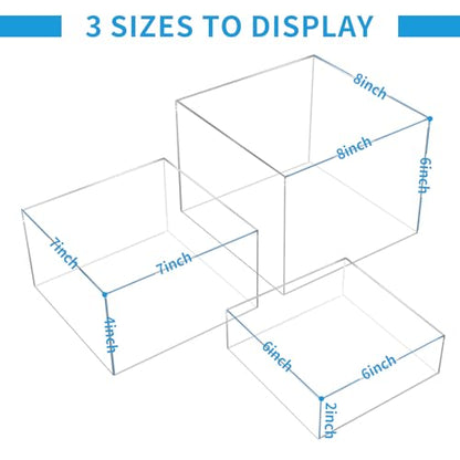 3-Pack Clear Acrylic Display Risers, Nesting Cube Boxes with Hollow Bottom - color: Clear