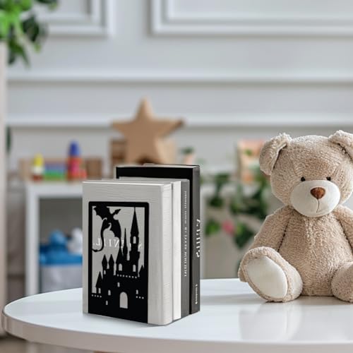 Peacoblue 4.7"x3.5"x7" Metal Bookends, Heavy Duty Book Ends for Shelves - color: Dragon Castle