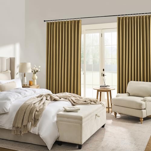 DUALIFE Gold Tan Pinch Pleated Blackout Curtains 63 Inches Long, Back Tab with Hooks, Linen Full Black Out Thermal Insulated Track Curtain for Bedroom Living Room,40 W x 63 L, 2 Panels - color: Gold Tan, size: 40"W x 63"L (Pack of 2)