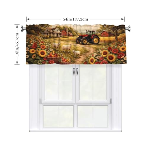 Farm Curtain Valance 54x18 Inches Window Treatment Rod Pocket Valance for Kitchen Bathroom Bedroom - color: Farm