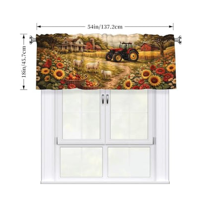Farm Curtain Valance 54x18 Inches Window Treatment Rod Pocket Valance for Kitchen Bathroom Bedroom - color: Farm