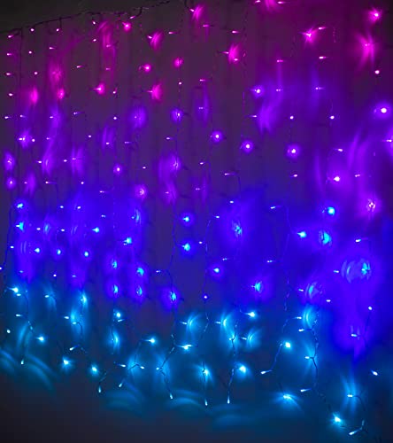 Pink Purple & Blue Ombre Fairy Curtain Lights with Dimmer Switch, Ombre Rainbow LED Icicle String Curtain Lights for Girls' Bedroom, Teen Room, Kids' Room, Wedding, Mother's Day, Mermaid Decor - color: Mermaid Color with Dimmer Switch
