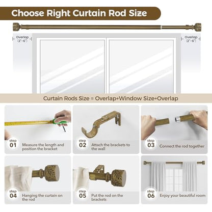 Boho Wood Curtain Rods for Windows 32 to 45 Inch, 1" Adjustable Heavy Duty Window Curtain Rod with Imitation Wooden Grain Leaf Finials, Farmhouse Drapery Rods, Size 32"-45", Dark Weathered Wood - color: Dark Weathered Wood, size: 32" to 45"