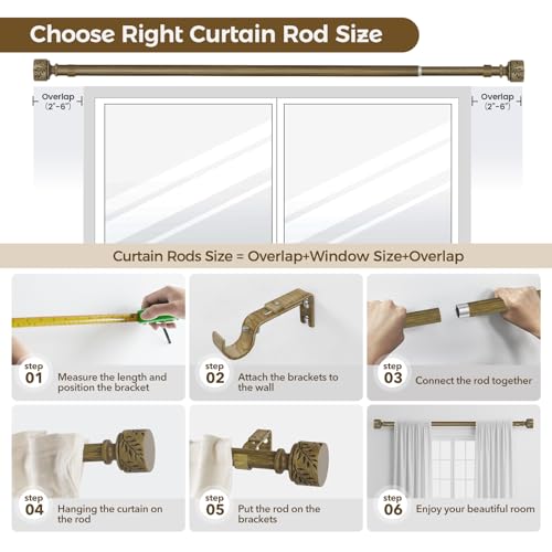 2 Pack Boho Wood Curtain Rods for Windows 32 to 90 Inch, 1" Adjustable Heavy Duty Curtain Rod with Imitation Wooden Grain Leaf Finials, Farmhouse Drapery Rods, Size 32"-90", Dark Weathered Wood - color: Dark Weathered Wood, size: 32" to 90"|2 Pack