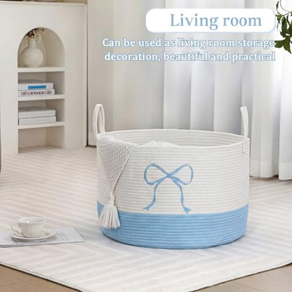 Honeydak Blue Laundry Basket Coquette Bow Hamper 13 x 20 Inches - color: Blue, size: 13 x 20 Inches