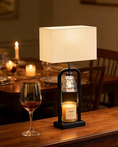 PoKat Electric Candle Warmer Lamps Gold, Lamp Candle Warmers with Timer Dimmer, Wax Light Warming Table Lamps Set of 2 for Jar Candles, Modern Bedside Lamp for Home Decor Living Room, Bulb Included - color: Set of 1 - Black