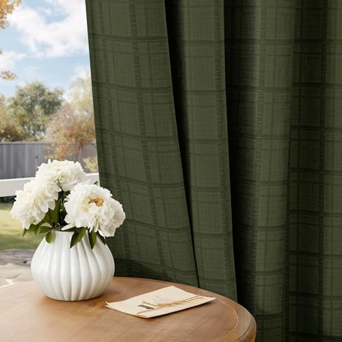 Beauoop Green Plaid Jacquard Blackout Curtains for Bedroom 52x72 2 Panels - color: Green, size: 52"W x 72"L (Pack of 2)