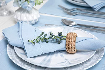 Solino Home 100% Linen Napkins Blue, Classic Hemstitch 20 x 20 in, Set of 4 - color: 09: Sky Blue, size: 20" x 20" (Set of 4)