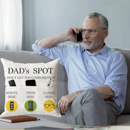 ONFAON Father's Day Throw Pillow Case, Dad's Spot Throw Pillow Covers 18 x 18 Inch，Dad Gifts from Daughter Son，Birthday Christmas Thanksgiving Day Gifts for Papa Stepdad ，3-Pocket - color: Dad 3-pocket