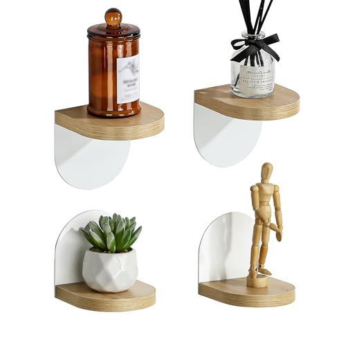 SAYAYO Small Floating Shelves for Wall Storage, 4 x 4 Inch Adhesive Shelves - color: Nature & White, size: Adhesive - 4"