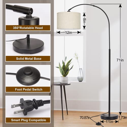 Seaside village Arc Floor Lamps for Living Room, Modern Standing Lamp with Adjustable Hanging Drum Shade, Tall Pole Lamp with Foot Switch, Over Couch Arched Reading Light for Bedroom, Office (Black) - color: Black