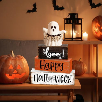 Yousoontic 4 Pcs Halloween Wooden Block Sign, Rustic Farmhouse Decor - style: Halloween Spider