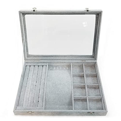 Ice Velvet Jewelry Organizer Box for Women Girlfriend Wife - color: 8 Grids & 5 Slots & 6 Necklace Hooks