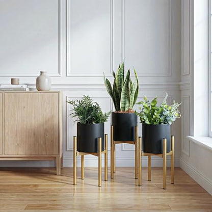 7 Inch Black Metal Plant Pot with Drainage Hole, Indoor Outdoor - color: Black