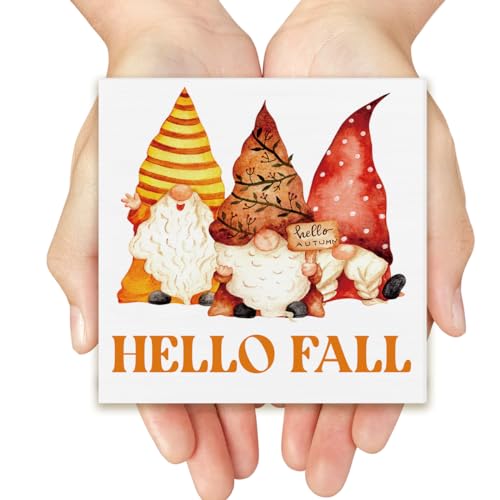 Fall Decor Hello Fall Wooden Box Sign Gnomes Fall Decorations Rustic Home Desk Shelf Tabletop Decor 5 x 5 Inches - color: Multicolor Gnome