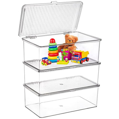 ZENFUN Set of 3 Small Stackable Storage Bins with Hinged Lid, Acrylic Organizer Box, Clear Makeup Organizer Box, Cosmetic Case for Home, Office - size: 10.8*6.8*3.7 inch