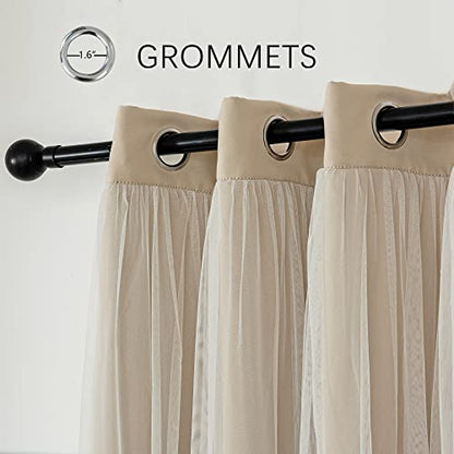 INLINAS Blackout Curtains with Sheer Overlay, Beige, 37x84 Inches - color: Beige, size: 37"W x 84"L (Pack of 2)