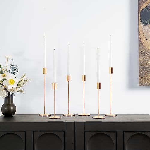 zeochyni Matte French Gold Candle Holders Set of 6, Elegant Candlestick Holders for Wedding Centerpieces Dining Tables Parties Home Decor Events, Taper Candle Holders Fit 3/4 Inch Candles - color: French Gold