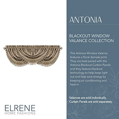 Antonia Waterfall Tassel Window Valance, Taupe - 52" W x 36" L - color: Taupe