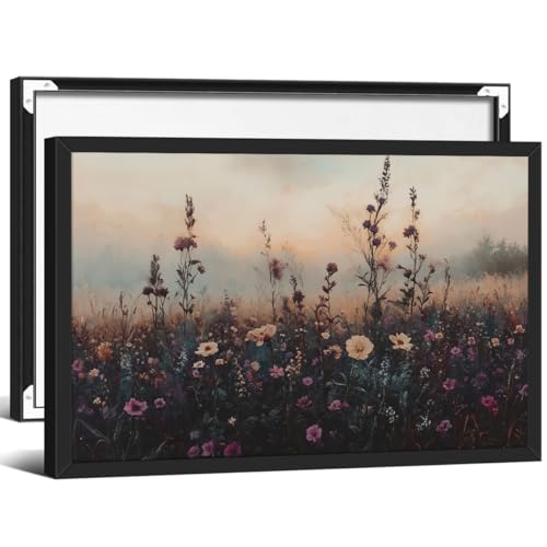 Moody Floral Landscape Wall Art Vintage Autumn Flower Poster 16X24 inch Black Framed Dark Academia Wildflower Painting Canvas Prints for Modern Rustic Farmhouse Wall Decor - color: Vintage-4, size: 24"L x 16"W, style: Framed