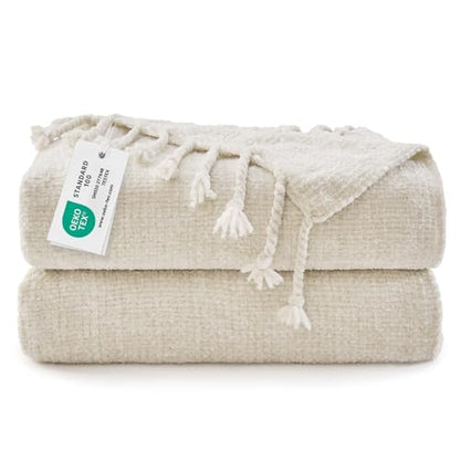 BEDELITE Soft Cozy Chenille Knit Throw Blanket with Tassel,Farmhouse Boho - color: Cream, size: Throw(50"x60")