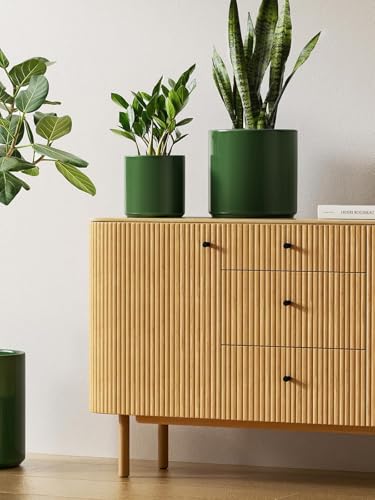 LE TAUCI 10+8+6 Inch Ceramic Pots for Plants, Indoor Planters with Drainage Hole and Plug, Modern Cylinder Flower Pots Set of 3 for Living Room and Kitchen, Glossy, Bamboo Green - color: Bamboo Green