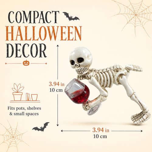 Halloween Skeleton Flowerpot Decoration, Weather Resistant Resin Garden Statue (Wine Glass Skeleton) - color: Style11