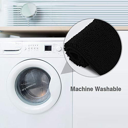 ITSOFT 24"x21" U-Shaped Non-Slip Shaggy Chenille Toilet Contour Bathroom Rug with Water Absorbent, Black - color: Black, size: 24" x 21" (U-Shaped)
