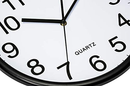 Bernhard Products Black Wall Clock, Large 13-Inch Silent Non Ticking Quartz Battery Operated Round Easy to Read Classroom/Home/School/Office Clock - size: 13 Inch