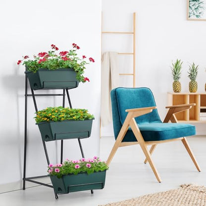 Raised Garden Bed 3 Tier Vertical Garden Planter Standing Garden Bed Planter Box Outdoor Herb Planter with Drainage Holes Removable Tray for Patio Balcony Porch Green - color: Green