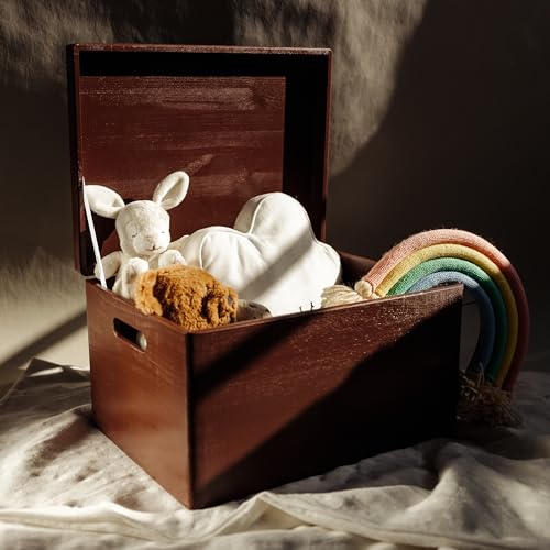 Creative Deco Large Brown Wooden Box Storage with Hinged Lid - color: Brown, size: XXL | Handles