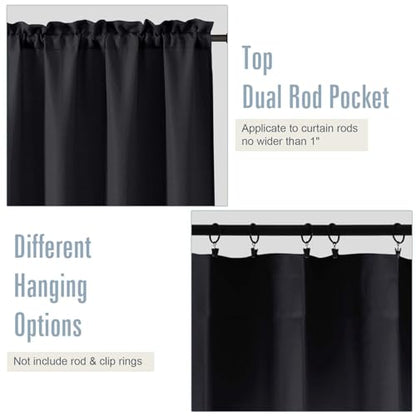 Black Cafe Curtains for Bedroom 45 Inch Length 2 Panels Set - color: Black, size: 30"W x 45"L (Pack of 2)
