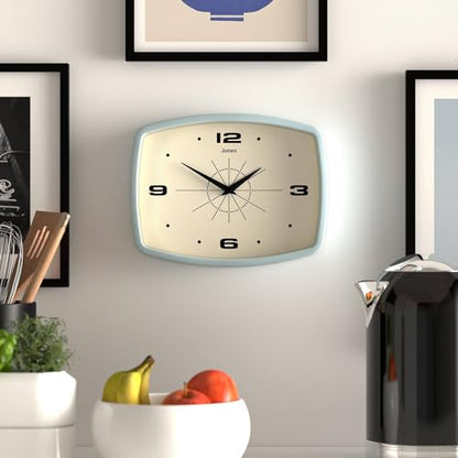 JONES CLOCKS® Movie wall Clock | Rectangular Retro Clock | 10" | Pale Blue - color: Clear Blue