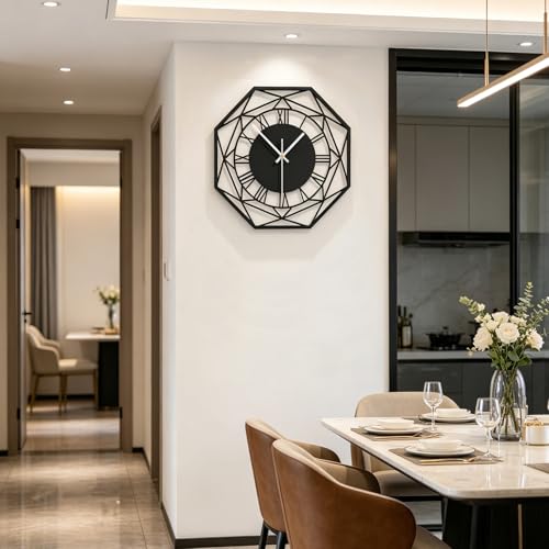 Large Modern Black Metal Decorative Wall Clock for Living Room Decor