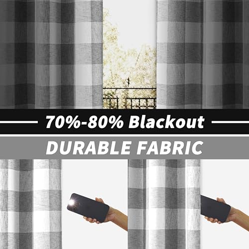 DriftAway Buffalo Plaid Blackout Curtains 2 Panels W52 x L63, Gray - color: Woven-gray, size: 52"W x 63"L (Pack of 2)