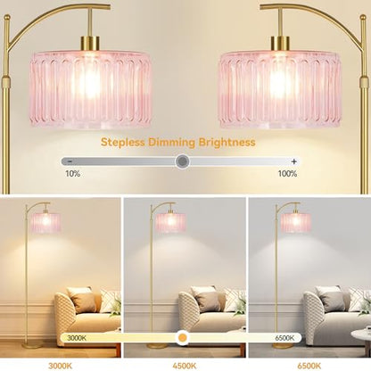 QIYIZM Pink Floor Lamp for Living Room,Bedroom,Gold Dimmable Standing Lamp with Remote,Mid Century Modern Brass Tall Lamp Boho Floor Lamps Arc Stained Glass Flower Floor Light Lamp Girls kids Bohemian - size: Floor Lamp--10