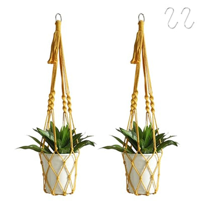 Artilady Macrame Plant Hanger Boho Hanging Planter for Indoor Plants Holder - color: Yellow
