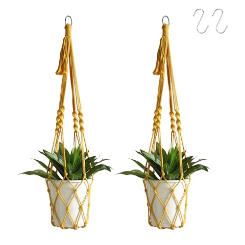 Artilady Macrame Plant Hanger Boho Hanging Planter for Indoor Plants Holder - color: Yellow