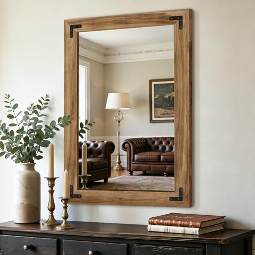 AMOISE Farmhouse Bathroom Vanity Mirror 38"x26" Vintage Rustic Wall Mirror - size: 38"L x 26"W