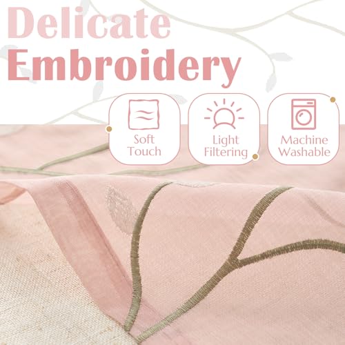 jinchan Linen Kitchen Valance Sheer Leaf Embroidered 18 Inch 1 Panel Pink - color: Leaf | Pink