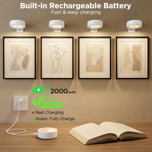 4-Pack Picture Lights for Wall, Rechargeable Wireless Poster Lights, White - color: White