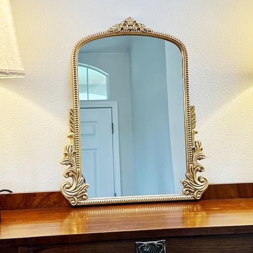 Vintage Small Arched Mirror, 17"x 12" Wall Mounted Tabletop Vanity Mirror - color: Gold, size: 20"L x 16"W