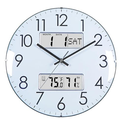 Nbdeal 13-Inch Analog Silent Wall Clock with Calendar Temperature & Humidity (White) - color: White