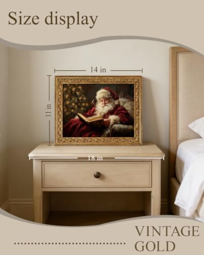 VIYYIEA Gold Framed Canvas Wall Art, Santa Reading Book Art, 11x14 Inch - color: Santa Reading