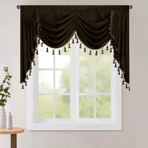 StangH Luxury Brown Waterfall Swag Tier Curtains W59 inches, 1 Panel - color: Brown, size: 59"W x 40"L (Pack of 1)