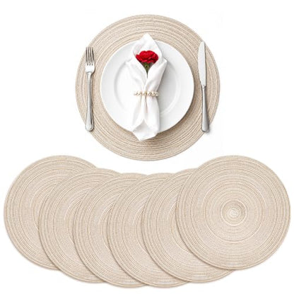 TaroKitc 15 inch Round Placemats Set of 6, Beige - color: Beige