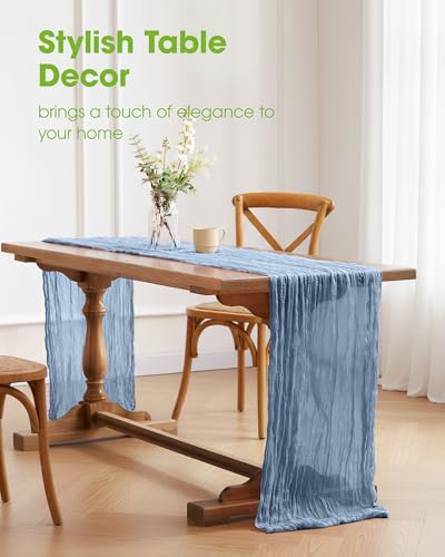 Pureegg 3 Pack Cheesecloth Table Runner 120 Inch Dusty Blue - color: Dusty Blue, size: 120" - 3 Packs