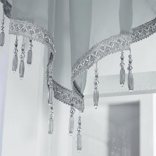 Molaxhome Swag Curtain Scalloped Curtain Valance Drape Sheer Lace Panel 1pc - color: Grey